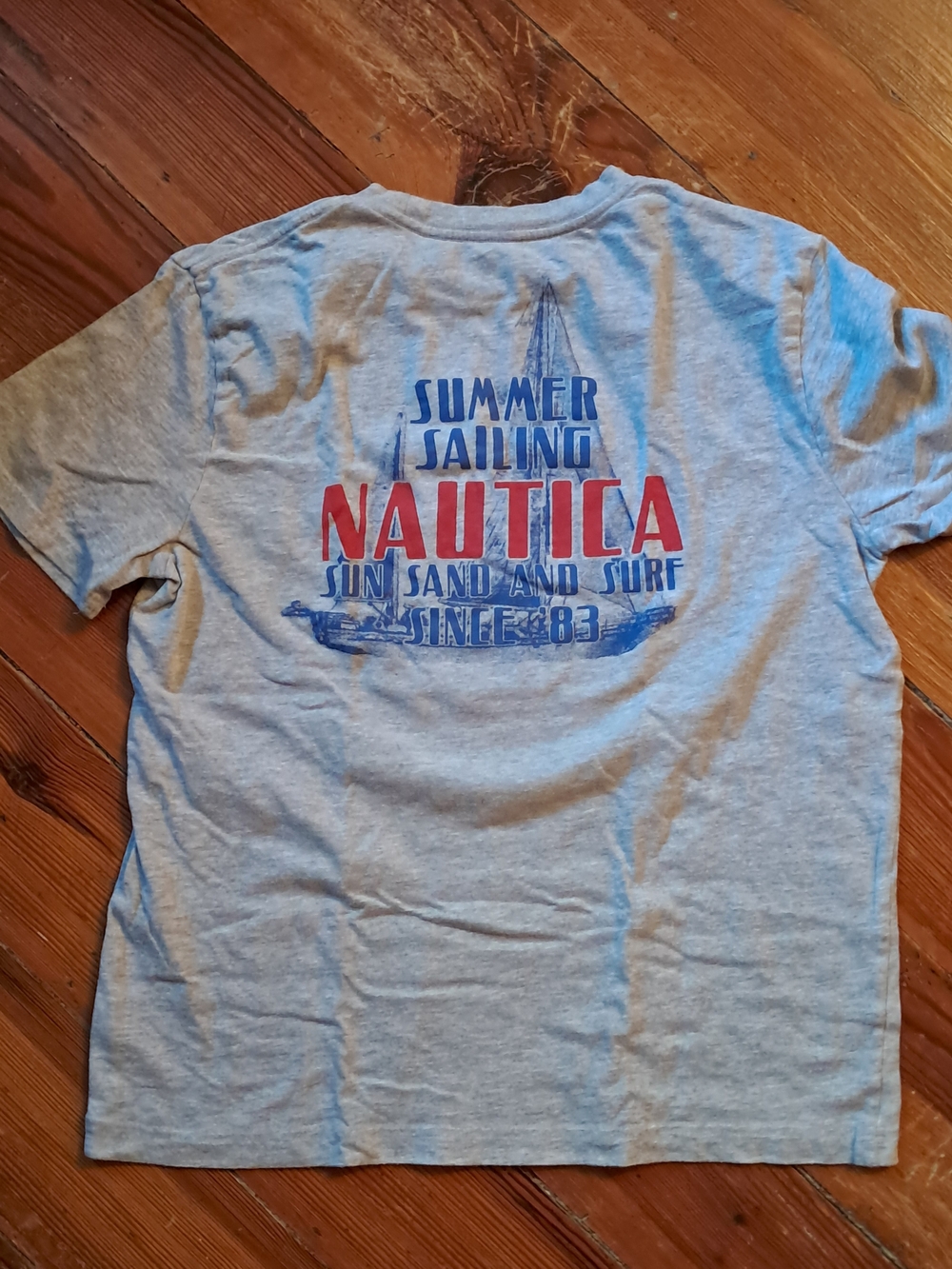 Nautica Men’s Summer Sailing T-Shirt - Gray with Red & Blue Logo